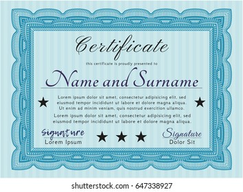 Light blue Diploma template. Superior design. Detailed. Printer friendly. 