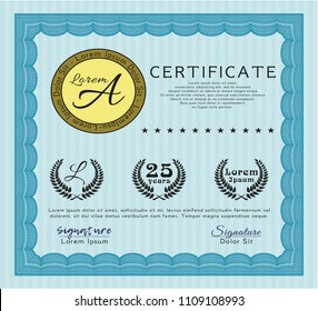 Light blue Diploma. Vector illustration. With quality background. Good design. 