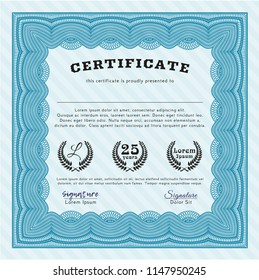 Light blue Diploma. Vector illustration. With linear background. Lovely design. 