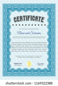 Light blue Diploma. Vector illustration. With guilloche pattern and background. Money Pattern design. 