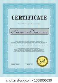 Light blue Diploma. Vector illustration. Printer friendly. Superior design. 