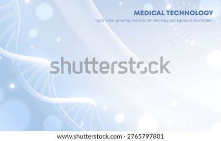 Light blue DNA helix glows softly. Abstract bokeh circles enhance the scientific theme. Text reads 