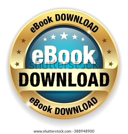 Light blue ebook download badge with gold border on white background