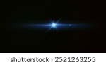 Light blue effect reflections, neon illumination in blue colors. Bright light lens. Police light effects, lines. Shiny stars, glowing sparks on a black background. Vector red light effect