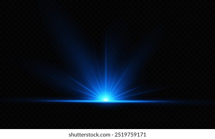 Light blue effect reflections, neon illumination in white colors. Bright light lens. Police light effects, lines. Shiny stars, glowing sparks on a black background. Vector blue light effect