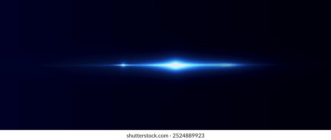 Light blue effect reflections, neon illumination in blue colors. Bright light lens. Police light effects, lines. Shiny stars, glowing sparks on a black background. Vector red light effect