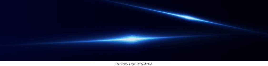 Light blue effect reflections, neon illumination in blue colors. Bright light lens. Police light effects, lines. Shiny stars, glowing sparks on a black background. Vector red light effect