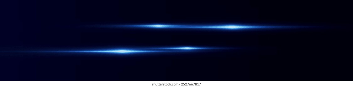 Light blue effect reflections, neon illumination in blue colors. Bright light lens. Police light effects, lines. Shiny stars, glowing sparks on a black background. Vector red light effect