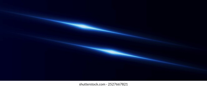 Light blue effect reflections, neon illumination in blue colors. Bright light lens. Police light effects, lines. Shiny stars, glowing sparks on a black background. Vector red light effect