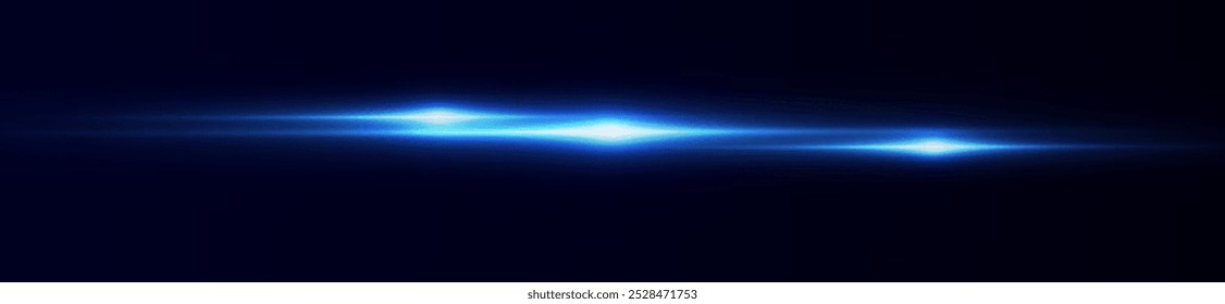 Light blue effect reflections, neon illumination in blue colors. Bright light lens. Police light effects, lines. Shiny stars, glowing sparks on a black background. Vector red light effect