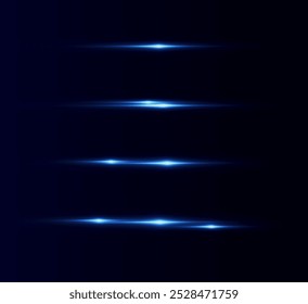 Reflexões de efeito azul claro, iluminação neon em cores azuis. Lente clara brilhante. Efeitos de luz policial, linhas. Estrelas brilhantes, faíscas brilhantes sobre um fundo preto. Efeito de luz vermelha vetorial