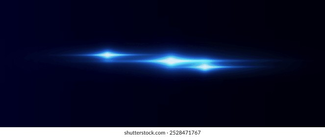 Light blue effect reflections, neon illumination in blue colors. Bright light lens. Police light effects, lines. Shiny stars, glowing sparks on a black background. Vector red light effect