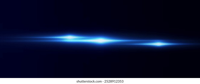 Light blue effect reflections, neon illumination in blue colors. Bright light lens. Police light effects, lines. Shiny stars, glowing sparks on a black background. Vector red light effect