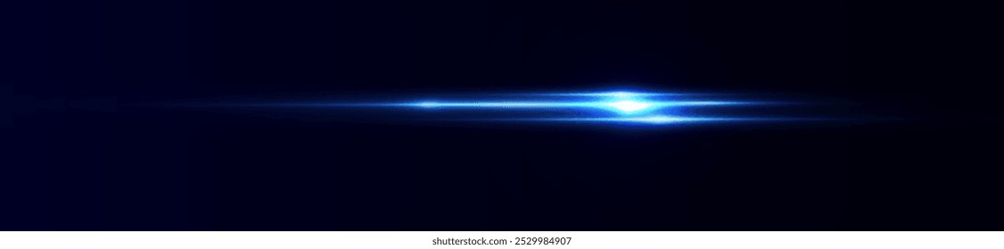 Light blue effect reflections, neon illumination in blue colors. Bright light lens. Police light effects, lines. Shiny stars, glowing sparks on a black background. Vector red light effect