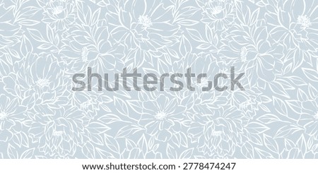 Light blue elegant floral pattern, seamless vector floral peony botanical background