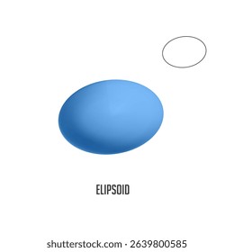 Light blue ellipsoid with its cross section, a simple oval shape, floating on white background, symbolizing geometric figures for educational or scientific projects