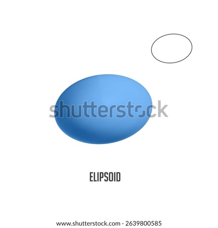 Light blue ellipsoid with its cross section, a simple oval shape, floating on white background, symbolizing geometric figures for educational or scientific projects