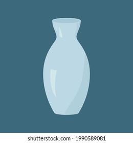 Light Blue empty vase isolated on Blue background. Ceramic  vase.  Home interior decoration. Trendy Vector illustration.  Design for web and print.  