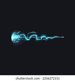 Light blue energy beam vector illustration. Cartoon drawing of laser gun, blaster or weapon effect, lightning, alien attack. Magic, power concept for game or comic book
