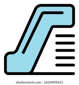 Light blue escalator going up, concept of transportation inside a building