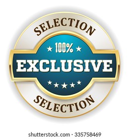 Light blue exclusive selection badge with gold border