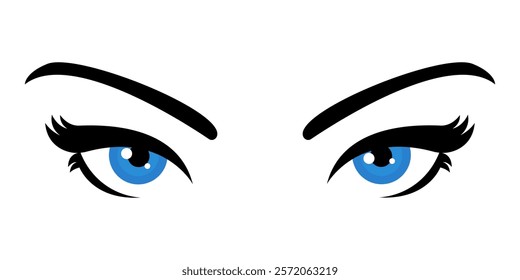 light blue eye vector, spooky look, isolated on white