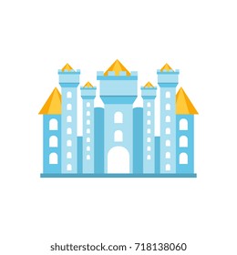 Light blue fairytale royal castle or palace building vector illustration