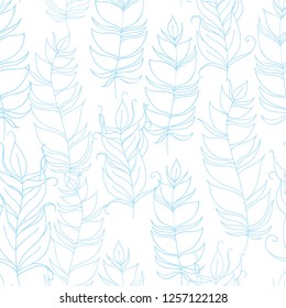 light blue fancy feathers. seamless pattern