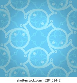 Light blue fancy seamless pattern background in alien style. Entangled medley repeatable backdrop. Classic tracery. Vivid, graphical design for textile, fabric, banner or other purpose.