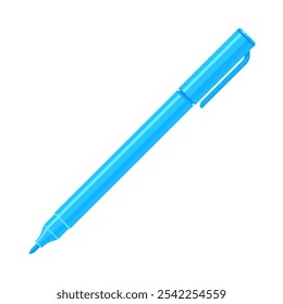  Light blue felt tip marker pen with caps off. Flat vector illustration isolated on white background. Art supply concept. Perfect for creative projects