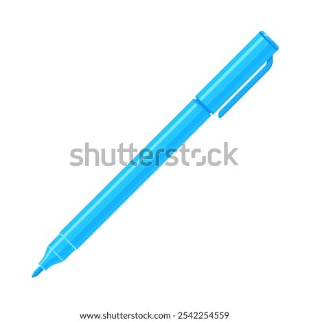  Light blue felt tip marker pen with caps off. Flat vector illustration isolated on white background. Art supply concept. Perfect for creative projects