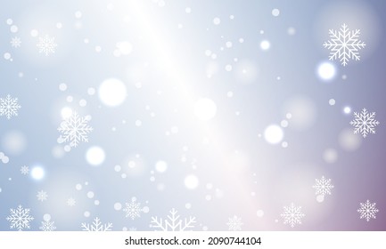 Fondo festivo azul claro con luces de bokeh y copos de nieve, feliz navidad y feliz año nuevo. Plantilla de fondo de la celebración. Ilustración del vector