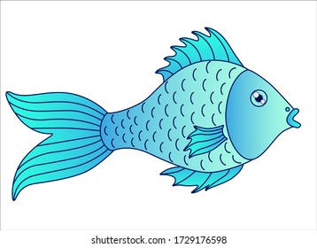 Light blue fish. Small river or aquarium fish - vector full color picture. Cartoon baby fish - illustration for the children's products.