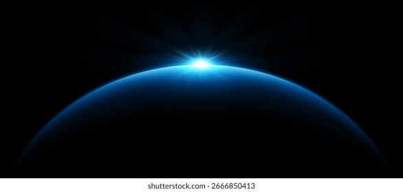 Bengala azul claro detrás del planeta, vista desde el espacio