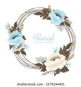 Light blue floral background wreath border