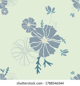 light blue Floral Pattern Seamless Vector Illustration. Great for fabrics, textiles, wallpapers, backgrounds, 