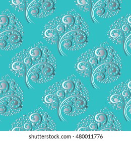 Light blue floral  seamless pattern background wallpaper illustration with elegant abstract decorative silver love trees flowers, love hearts and ornaments.