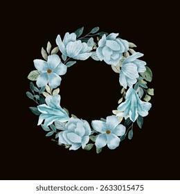 light blue floral watercolor wreath