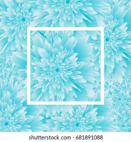 light blue Flower background, white frame. vector illustration. template for greeting card to 8 march, wedding invitation, holiday background, discount banner