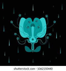 Light blue flower under the rain.