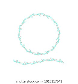 Light blue flower wreath in hand drawing style