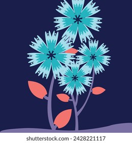 Light blue flowers with red leaves