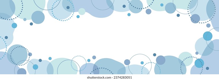 light blue fluid shapes and long horizontal square transparent frames with circles and polka dots