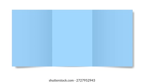 Light blue folded brochure, three spreads or pages, vertical orientation. A4 pages. Open trifold. Letter mockup	