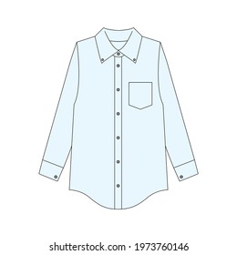 Light blue formal button down long sleeve work shirt, sketch, line drawing, vector illustration isolated on white background. Editable EPS 10