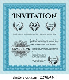 Light blue Formal invitation. Artistry design. Customizable, Easy to edit and change colors. With guilloche pattern. 