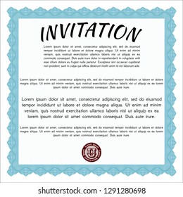 Light blue Formal invitation. Artistry design. Detailed. Printer friendly. 