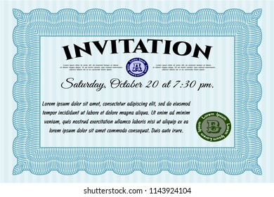 Light blue Formal invitation. With background. Detailed. Artistry design. 