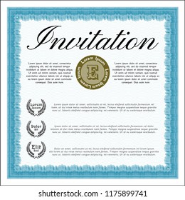 Light blue Formal invitation. With background. Money design. Vector illustration. 