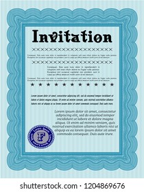 Light blue Formal invitation. With background. Money Pattern. Detailed. 